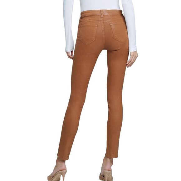 Agolde “Jyothi” Coated Cognac, High Waist, Split Ankle Skinny Jeans, Size 24 Tan - Picture 3 of 15